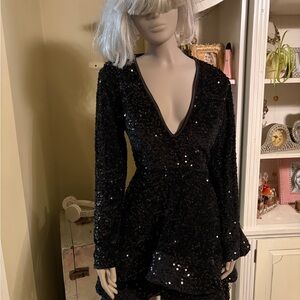 Amazon Black Sequin Long Sleeve Dress